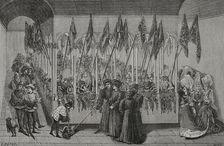 Review of helmets in the cloister, c1462-1465, (1877). Creator: Jules Jean Marie Joseph Huyot