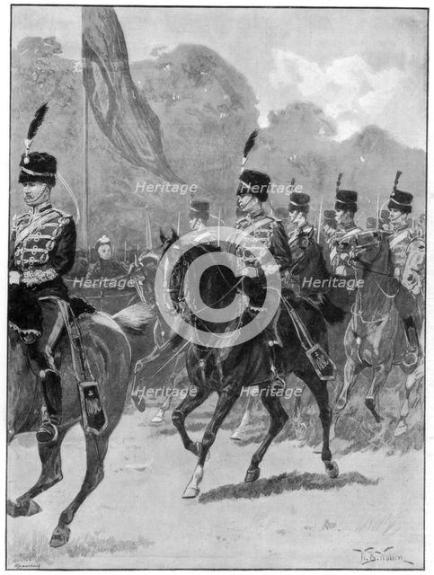 Review of the 1st Yeomanry Brigade by the queen in Windsor Park, 1894.Artist: William Barnes Wollen