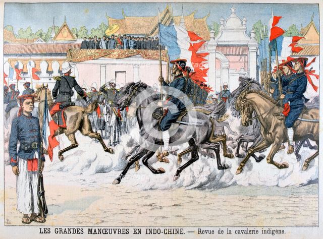 Review of the indigenous cavalry, French Indochina, 1903. Artist: Unknown
