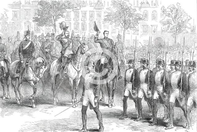 Review at Madrid before the Prince of Wales and the King of Spain: the Guardia Civile...1876. Creator: Unknown.