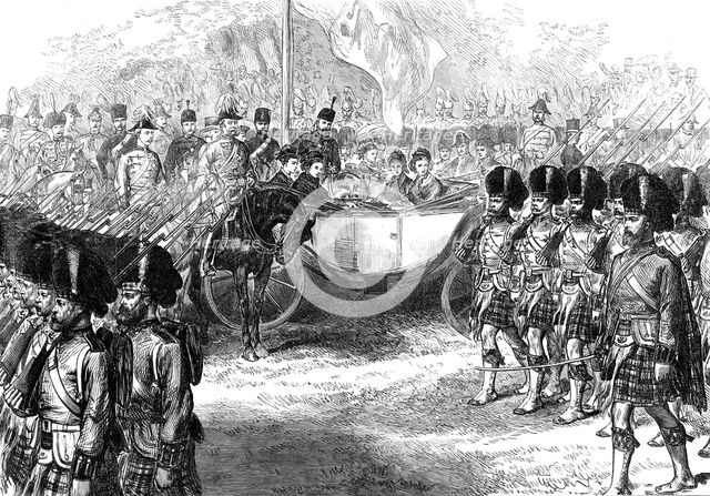 Review at Windsor of troops from the Ashantee War:...42nd Highlanders marching past the Queen, 1874. Creator: Unknown.