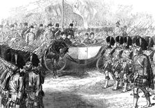 Review at Windsor of troops from the Ashantee War:...42nd Highlanders marching past the Queen, 1874. Creator: Unknown