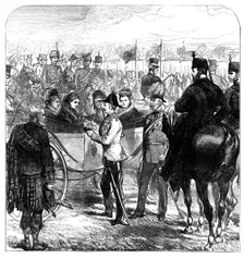 Review at Windsor: the Queen presenting the Cross of...St. George to Sir Garnet Wolseley, 1874. Creator: Unknown