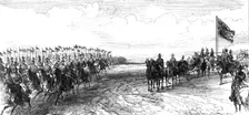 Review in Phoenix Park: the 12th Lancers galloping past, 1868. Creator: C. R.