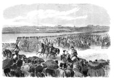 Review in the Champ de Mars at Paris in honour of the King Consort of Spain, 1864. Creator: Mason Jackson