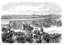 Review in the Champ de Mars at Paris in honour of the King Consort of Spain, 1864. Creator: Mason Jackson