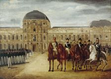 Review passing in front of Tuileries Palace, around 1820. Creator: Unknown