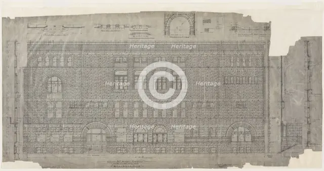 Revised 24th Street Elevation for Standard Club, Chicago, Illinois, Details and Sections, 09/19/1887 Creator: Adler & Sullivan.