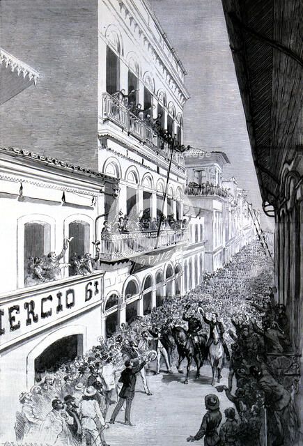 Revolution, 1889, the heads of the movement at Rio de Janeiro leading the Republic troops, engrav…