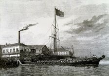 Revolution of 1889, arrival of the dethroned king Don Pedro de Lisboa, engraving in l'Illustration