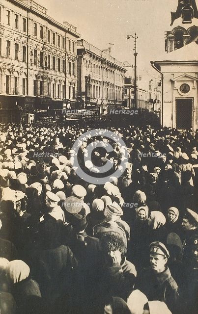 Revolutionary crowds at the Tverskaya, Moscow, Russia, c1905-c1917(?). Artist: Unknown