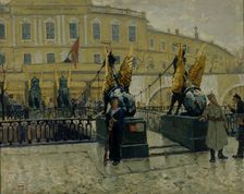Revolutionary sailors guarding the Petrograd State Bank, 1927. Creator: Bely, Alexander Fyodorovich (1875-1934)