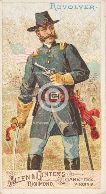 Revolver, from the Arms of All Nations series (N3) for Allen & Ginter Cigarettes Brands, 1887. Creator: Allen & Ginter.