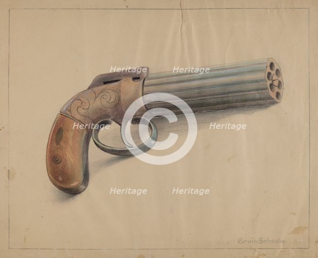 Revolving Pistol, c. 1936. Creator: Erwin Schwabe.
