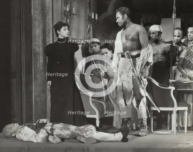 Rex Ingram, shirtless, with dead man, 1938. Creator: Unknown.