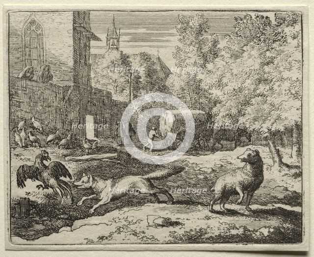 Reynard the Fox: Reynard Chasing Hens. Creator: Allart van Everdingen (Dutch, 1621-1675).