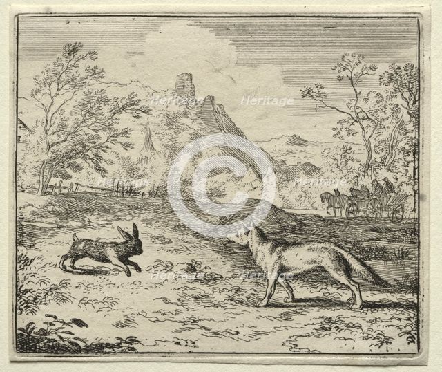Reynard the Fox: Reynard and the Rabbit. Creator: Allart van Everdingen (Dutch, 1621-1675).