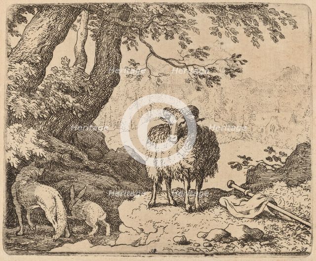 Reynard Returns Home, Accompanied by the Ram and the Rabbit, probably c. 1645/1656. Creator: Allart van Everdingen.