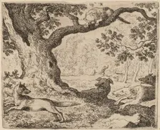 Reynard's Father and the Cat Pursued by Hounds, probably c. 1645/1656. Creator: Allart van Everdingen