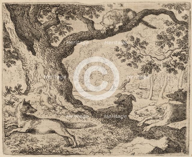 Reynard's Father and the Cat Pursued by Hounds, probably c. 1645/1656. Creator: Allart van Everdingen.