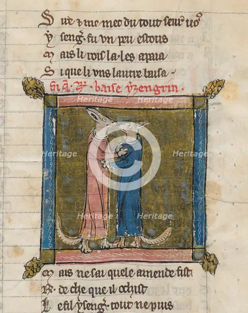 Reynardus and Ysengrimus. Miniature from Renart le Nouvel by Jacquemart Giélée, c. 1300. Creator: Anonymous.