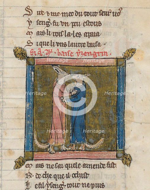 Reynardus and Ysengrimus. Miniature from Renart le Nouvel by Jacquemart Giélée, c. 1300. Creator: Anonymous.
