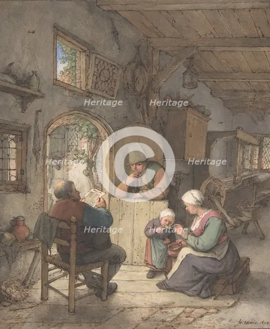 Reading the News at the Weavers' Cottage, 1673. Creator: Adriaen van Ostade.