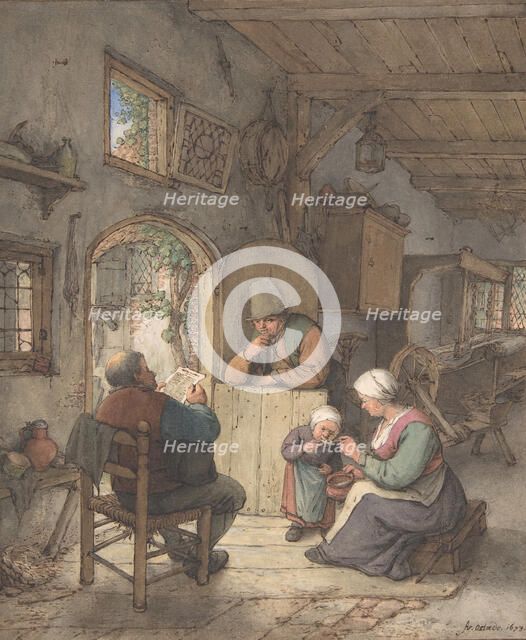 Reading the News at the Weavers' Cottage, 1673. Creator: Adriaen van Ostade.
