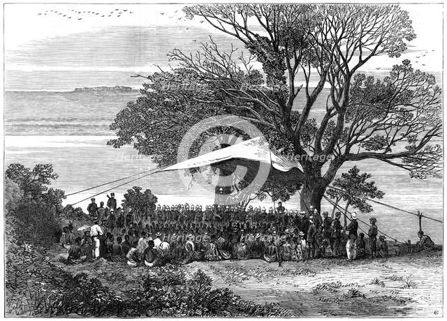 Reading the ultimatum on the banks of the Tugela, the Zulu war in the south, 1879. Artist: Unknown