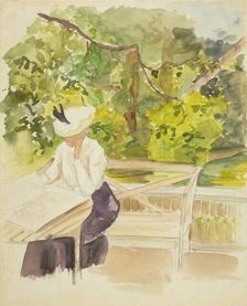 Reading woman in the garden, c1890s. Creator: Albert Edelfelt