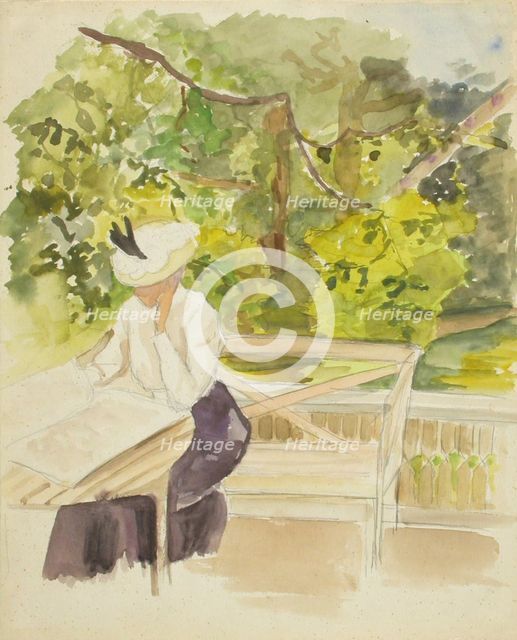 Reading woman in the garden, c1890s. Creator: Albert Edelfelt.