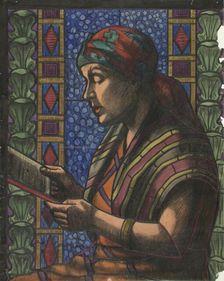 Reading woman, sketch for stained glass, 1930. Creator: Juho Rissanen