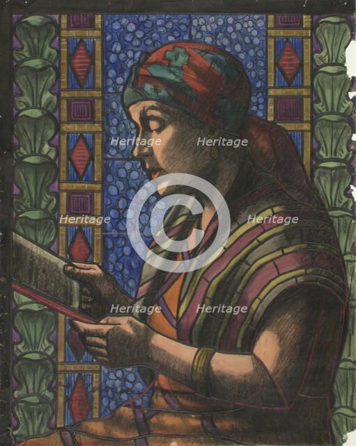 Reading woman, sketch for stained glass, 1930. Creator: Juho Rissanen.
