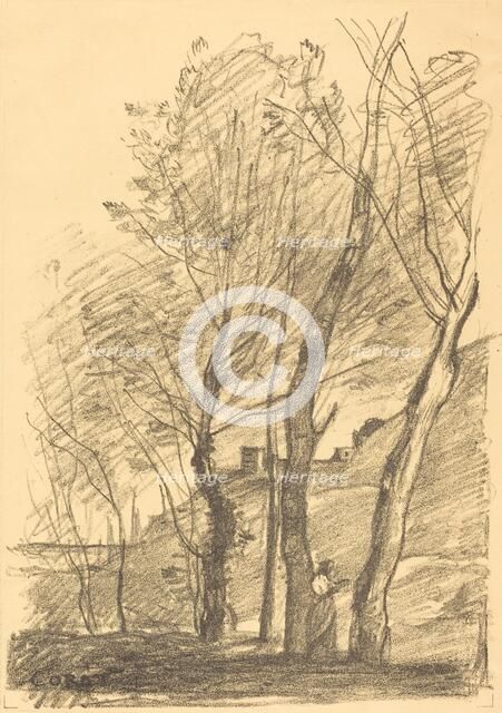 Reading Beneath the Trees (La Lecture sous les arbres), 1874. Creator: Jean-Baptiste-Camille Corot.