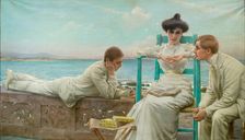 Reading by the sea (Lettura sul mare), 1910. Creator: Corcos; Vittorio Matteo (1859-1933)