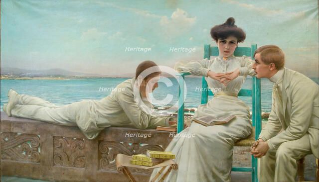 Reading by the sea (Lettura sul mare), 1910. Creator: Corcos; Vittorio Matteo (1859-1933).