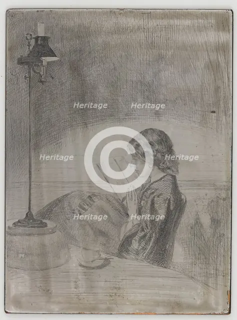 Reading by Lamplight, 1858. Creator: James Abbott McNeill Whistler.