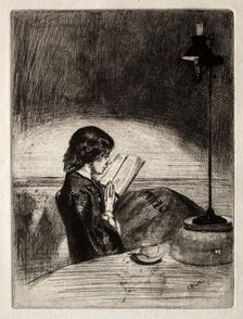 Reading by Lamplight, 1859. Creator: James McNeill Whistler (American, 1834-1903)