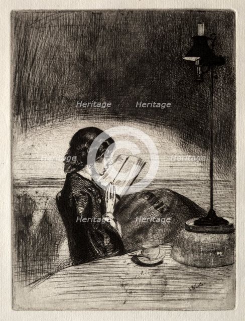 Reading by Lamplight, 1859. Creator: James McNeill Whistler (American, 1834-1903).