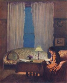 Reading by Lamplight (Twilight: Interior) 1909. Artist: George Clausen