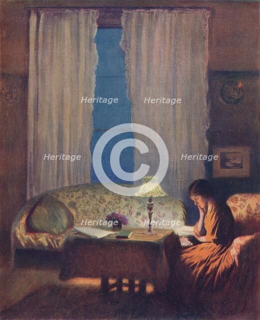 'Reading by Lamplight (Twilight: Interior)', 1909. Artist: George Clausen.