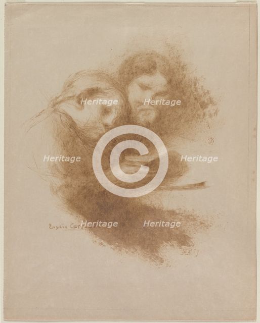 Reading, fourth quarter 1800s. Creator: Eugène Carrière (French, 1849-1906).