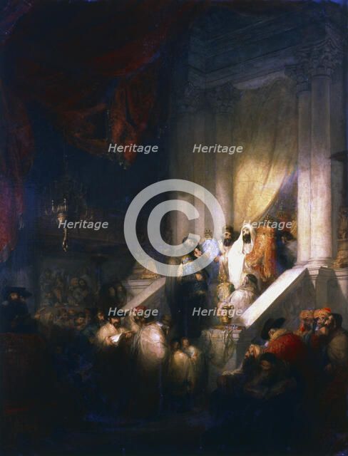 Reading from the Tablets of the Law in the Synagogue, 1831. Artist: Solomon Alexander Hart