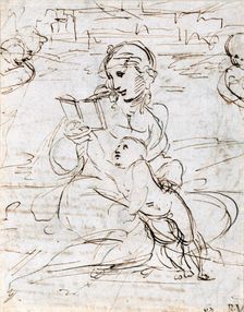 Reading Madonna and Child in a Landscape betweem two Cherub Heads, 1509. Artist: Raphael (1483-1520)