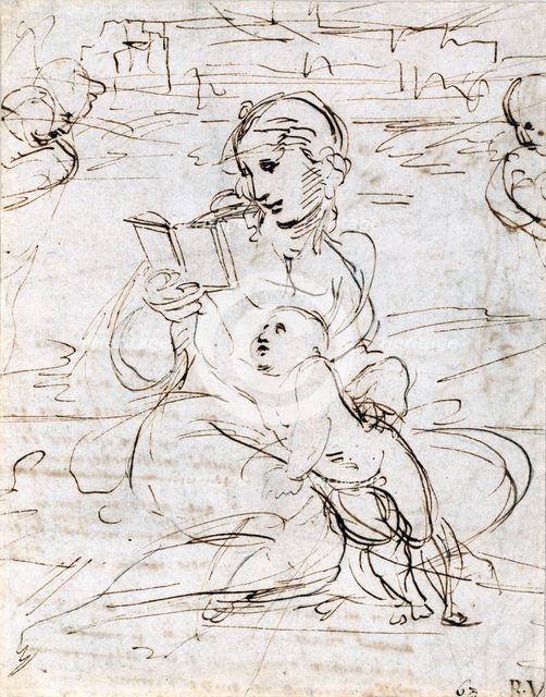 Reading Madonna and Child in a Landscape betweem two Cherub Heads, 1509. Artist: Raphael (1483-1520)