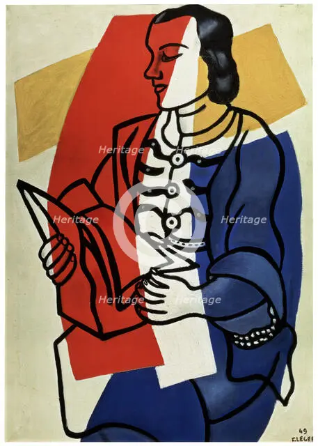 'Reading' (portrait of Nadia Leger, the artist's wife), 1949.  Creator: Fernand Leger.