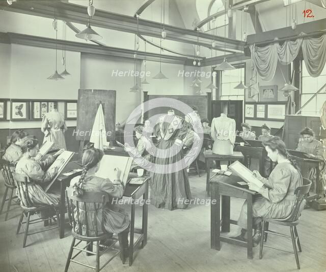 Ready made clothing class, Shoreditch Technical Institute, London, 1907. Artist: Unknown.