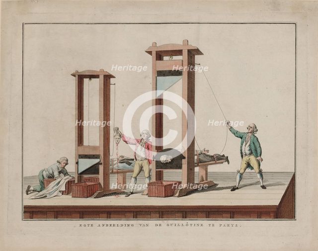 Real depiction of the guillotine at Paris, 1791-1792. Creator: Anonymous.