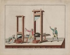Real depiction of the guillotine at Paris, 1791-1792. Creator: Anonymous