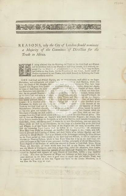 Reasons, why the City of London should nominate a majority of the committee of direction..., 1746. Creator: Unknown.